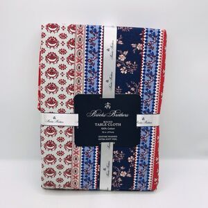 Brooks Brothers Round Tablecloth 70” Round Floral Red White Blue 100% Cotton NWT